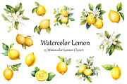 Watercolor Lemons Clipart, an Object Graphic by BonaDesigns (Thumbnail 1 of 2)