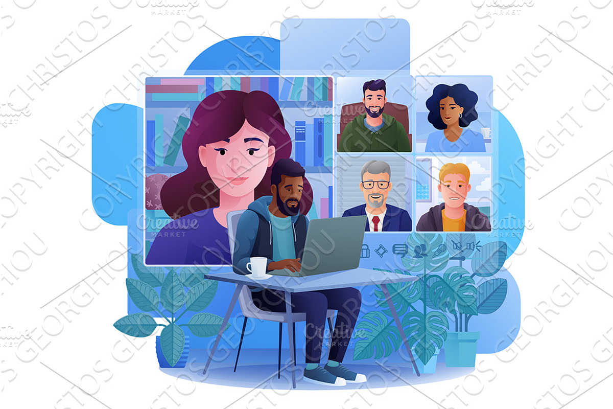 Man Video Conferencing Call Online, a Person Illustration by Christos Georghiou