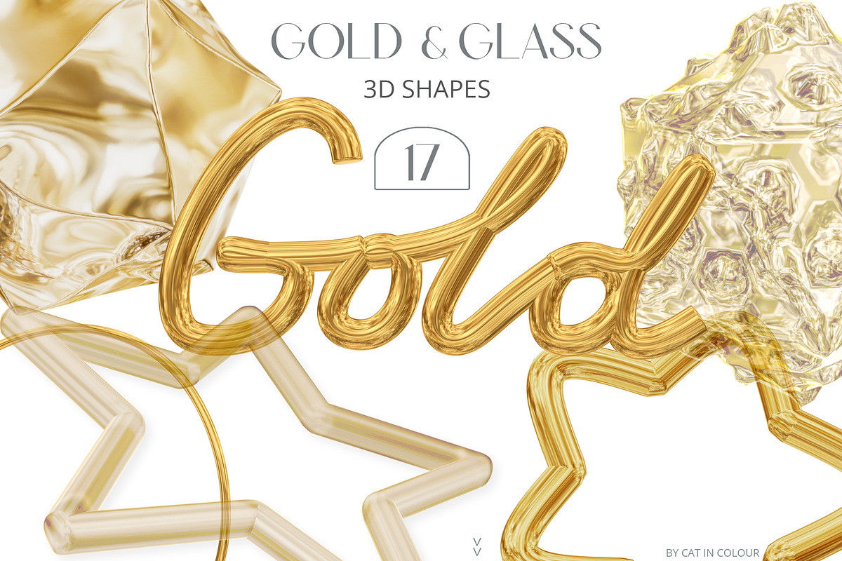 Gold Glass 3D Shapes & Backgrounds, an Object Graphic by Cat In Colour (Photo 5 of 13)