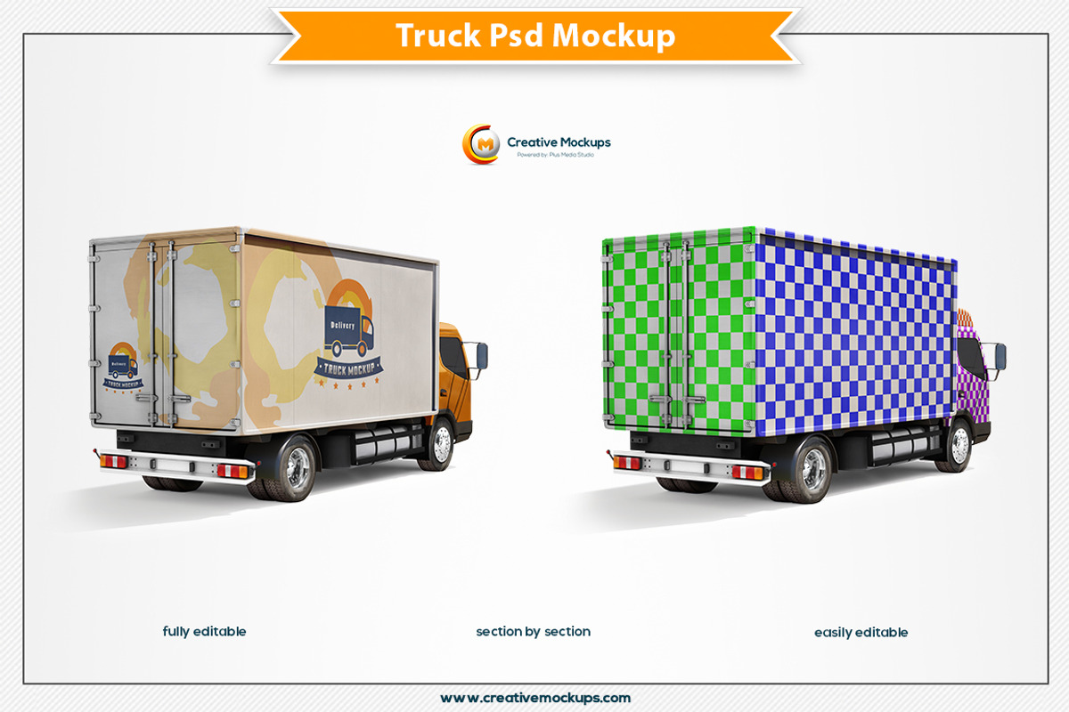Delivery Truck Mockup PSD View, an Advertising Mockup by Plus Media (Photo 2 of 3)