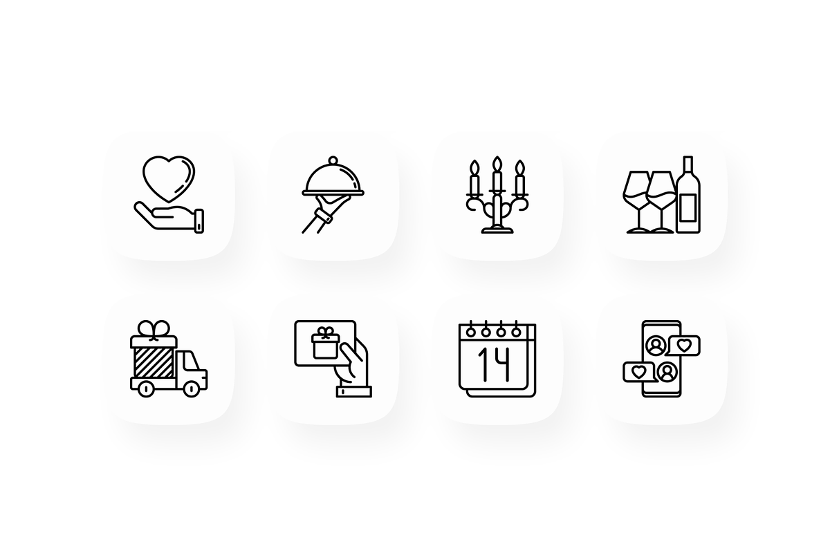 Valentine's Day 16 Thin Line Icons, an Outline Icon by Alex Blogoodf (Photo 4 of 5)