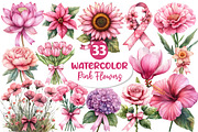 Pink Flowers Watercolor Clipart, an Illustration by Dream Creation (Thumbnail 1 of 7)