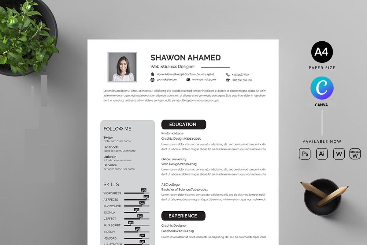 Modern Resume CV Template Design, a Resume Template by Blackcloud_Creations (Photo 4 of 5)