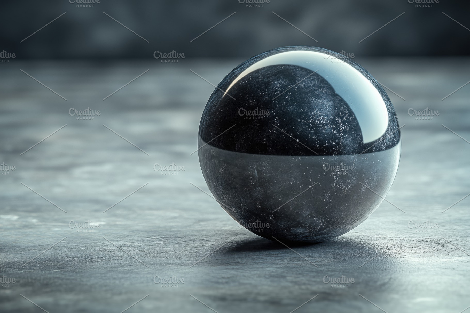 A glossy black marble sphere resting on a textured gray surface, reflecting lig, a Person Photo by Textures & Backgrounds