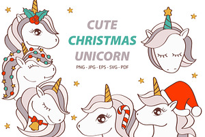 Christmas Unicorn Face, Cute Horse