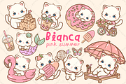 Kawaii White Cat Pink Summer Clipart, an Animal Illustration by Blumensdiary (Thumbnail 1 of 4)