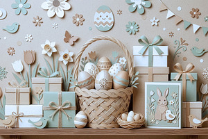 Minimalist paper cut easter scene in, an Abstract Photo by Imaginarium