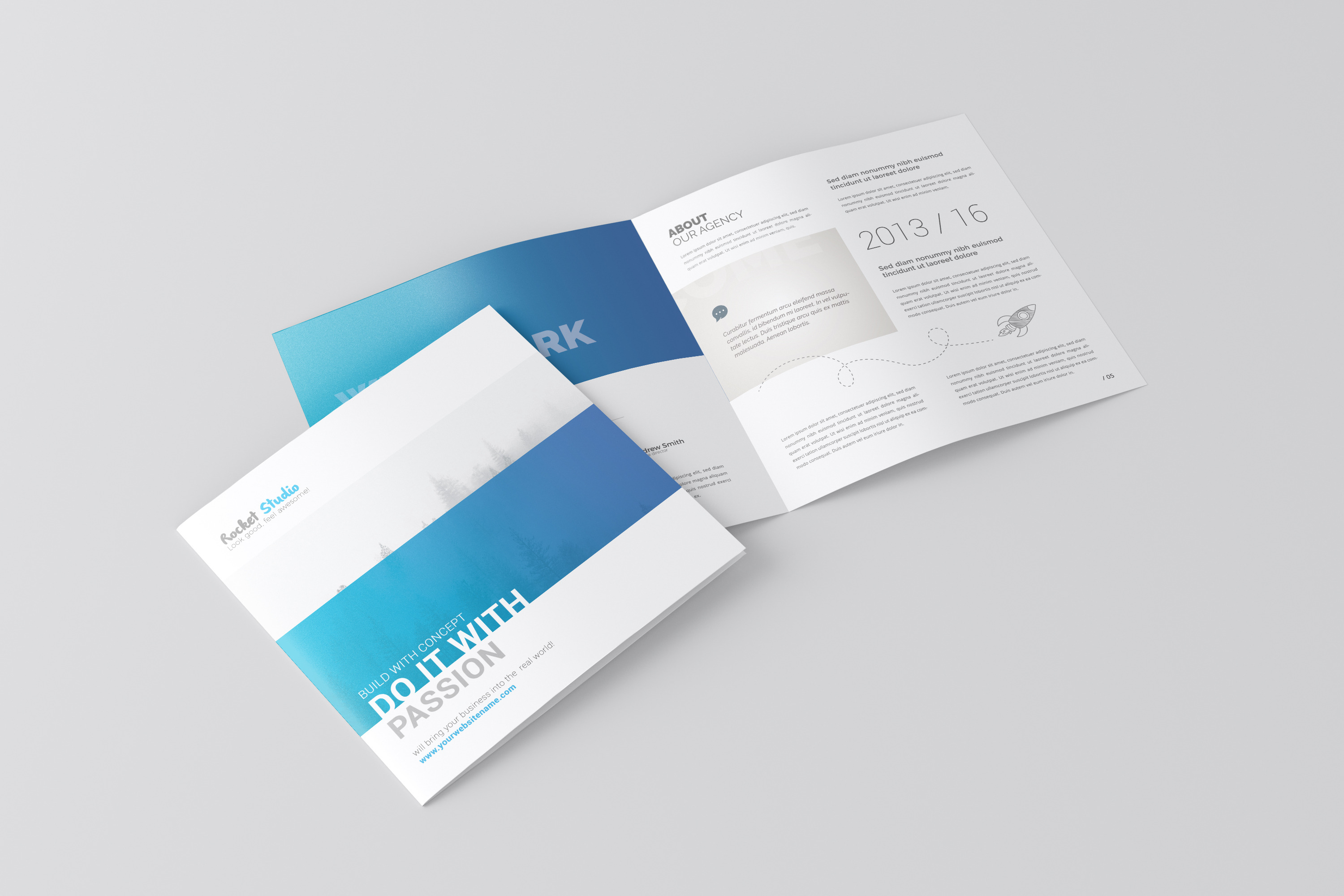 Square Bi-fold Brochure Mockup, a Mockup by ToaSin Studio