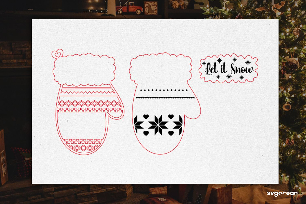 Christmas Mitten Ornament SVG Bundle, a Decorative Illustration by svgocean (Photo 3 of 13)