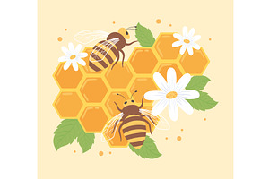 bees and honeycomb, a Food Illustration by studiogstock