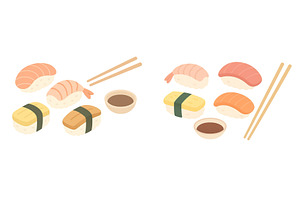 Colorful sushi platter featuring, a Food Illustration by ZinetroN
