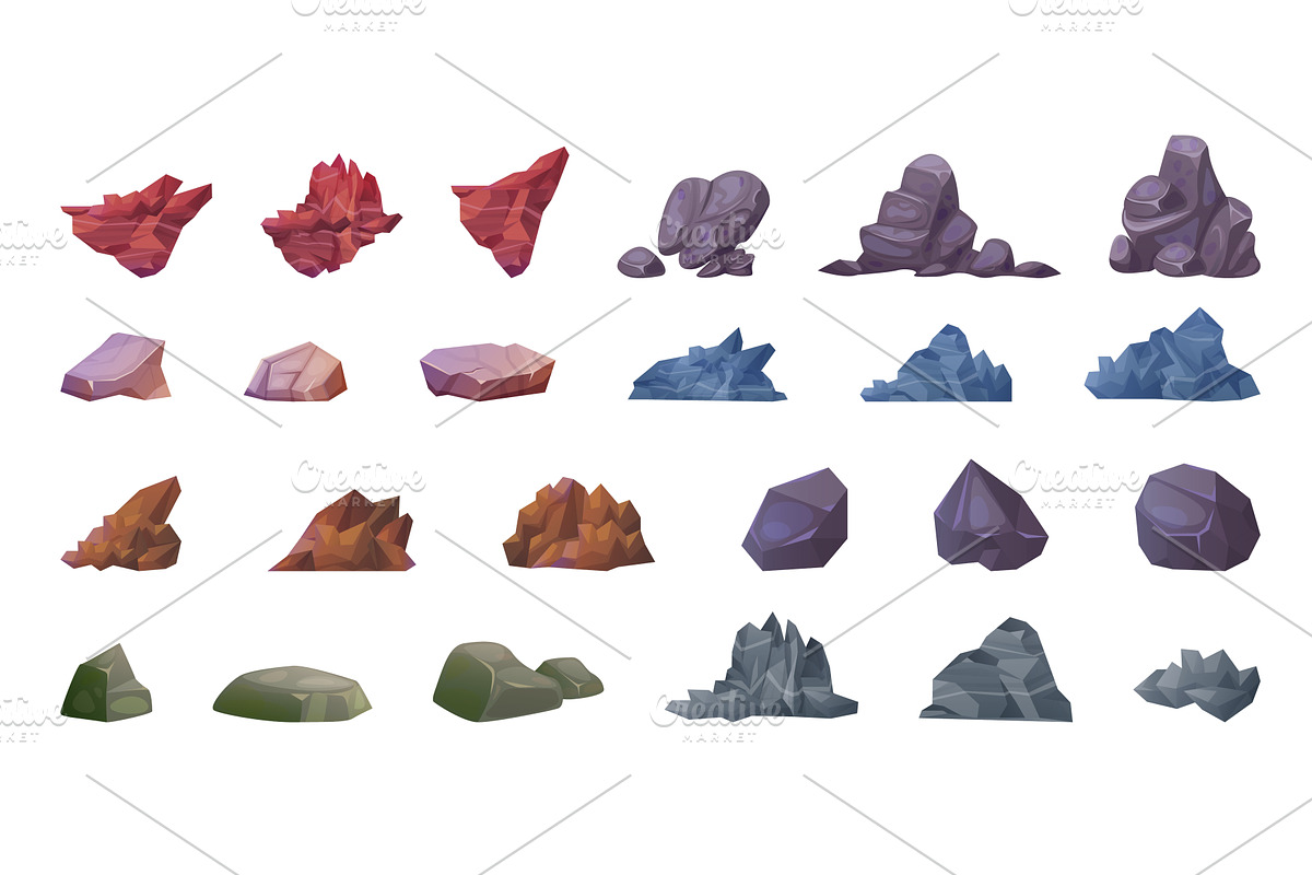 Cartoon rock stones. Stone block, an Illustration by Stock-Smart-Start