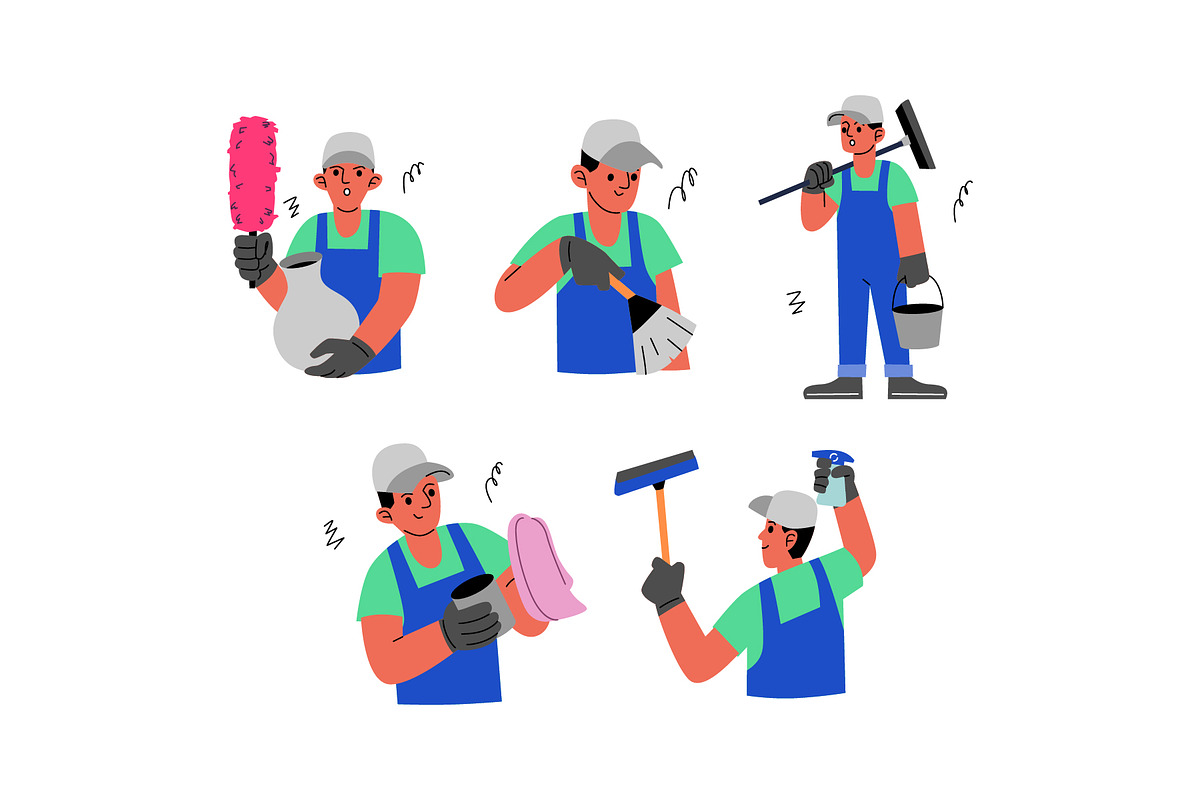 Cleaning Service Man Character Vol 1, a Work Illustration by SLAB! Design (Photo 3 of 3)