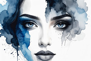 Artistic digital illustration of black and white portrait of a w, a Person Illustration by DanFLCreativo