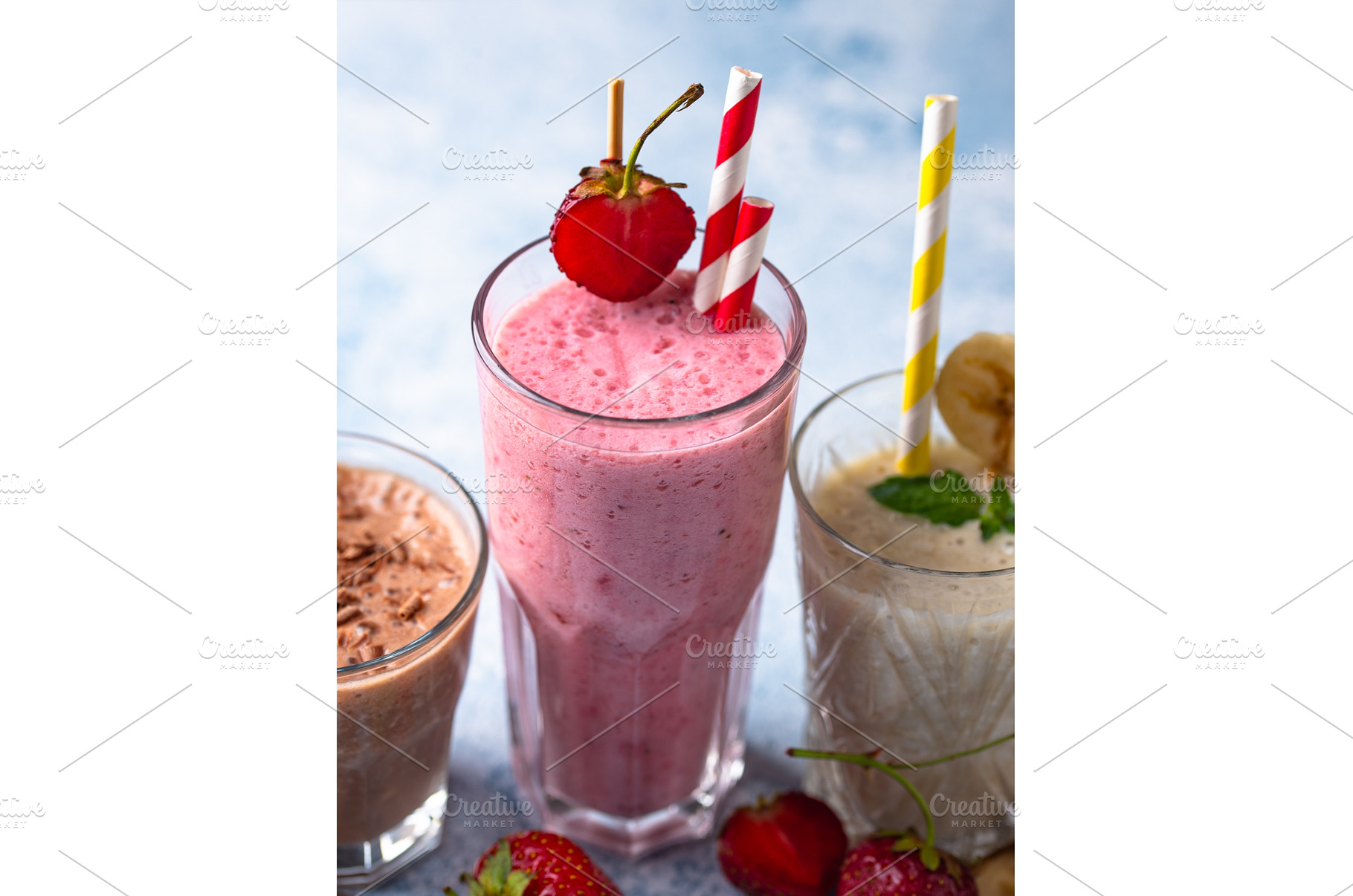 Milkshake from strawberry, banana, a Food & Drink Photo by Yulia Furman