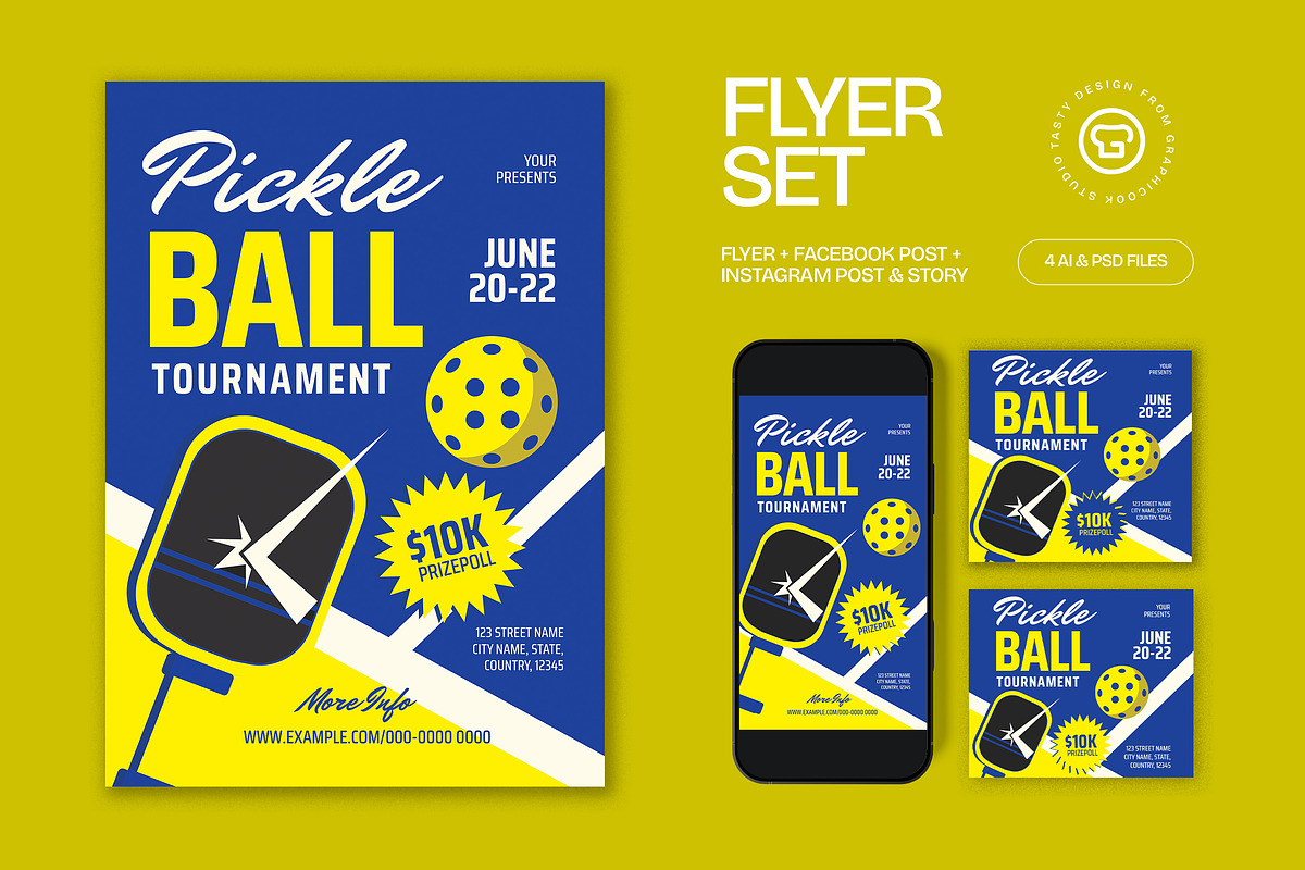 Green Pickle Ball Flyer Set, a Flyer Template by graphicook (Photo 2 of 6)