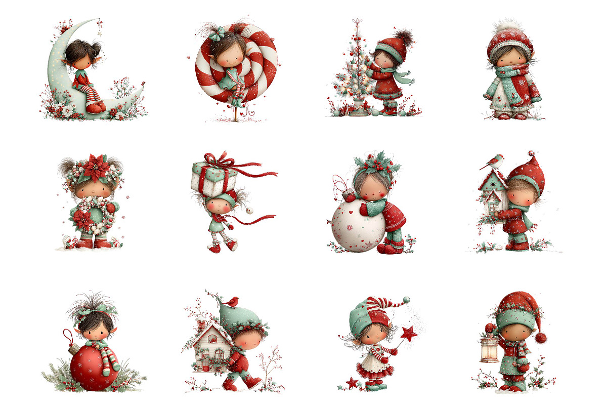 Whimsical Christmas Elf Girl Clipart, a Seasonal Illustration by fashionaddict (Photo 2 of 7)