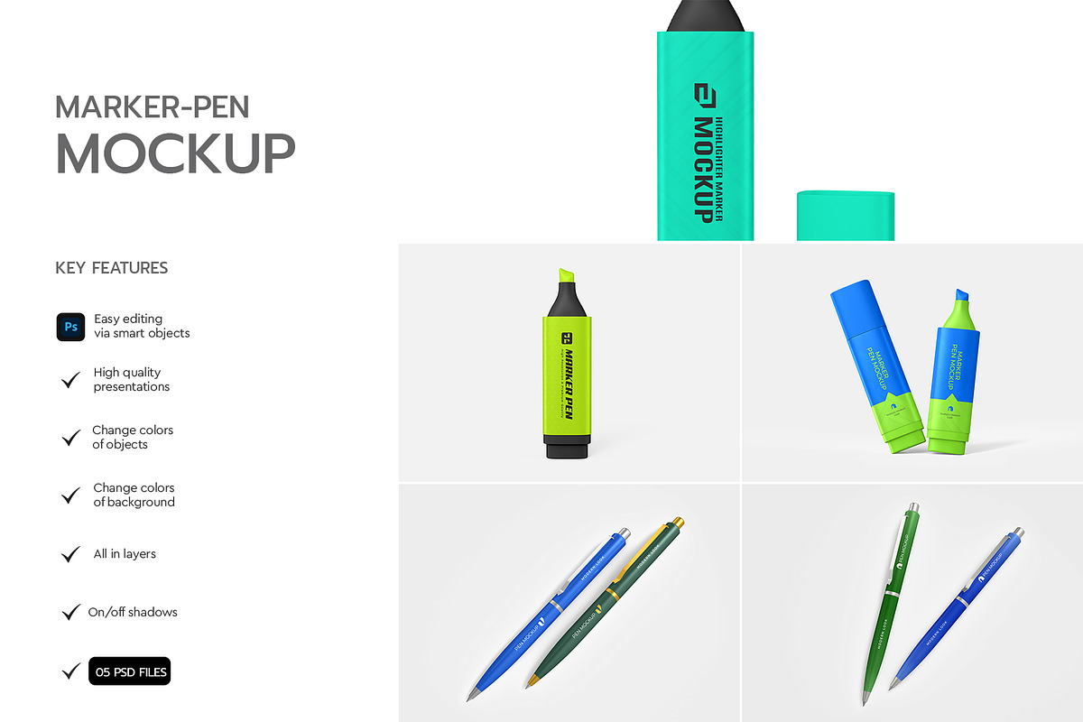 Highlighter Marker Pen Mockup, a Pens & Pencil Mockup by graphypix (Photo 2 of 5)
