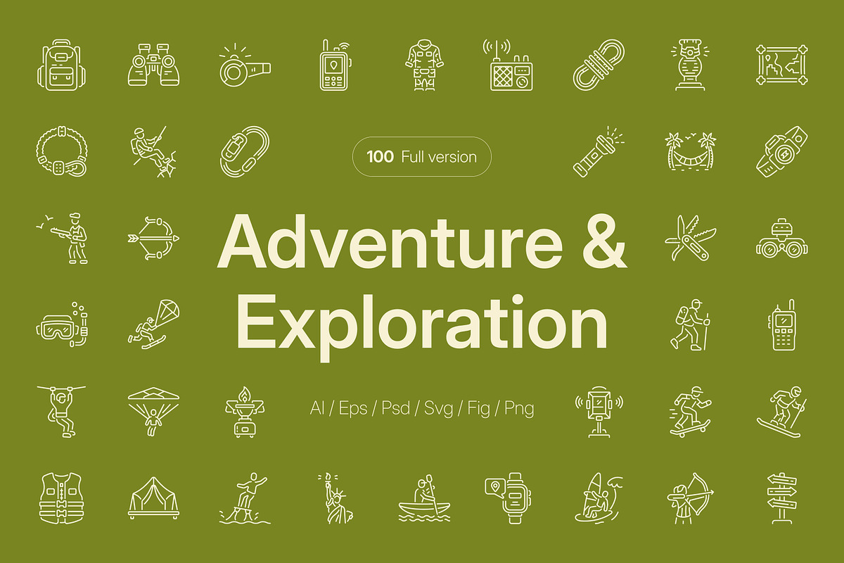 Adventure and Exploration Icon Set, an Outline Icon by Prosymbols (Photo 1 of 8)