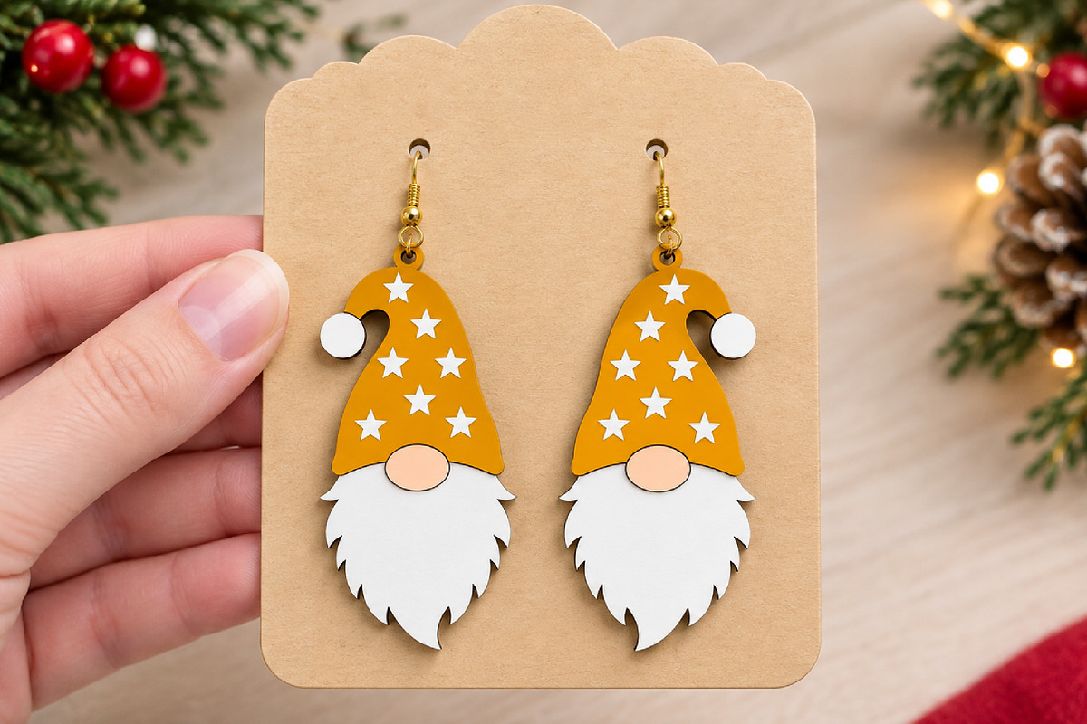 Christmas Gnome Earrings Laser Cut, a Seasonal Illustration by Canvas Craft (Photo 3 of 4)