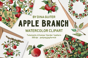 Watercolor Red Apple Brunch Clipart