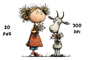 Whimsical Floral Girl and Baby Goat, an Animal Illustration by GiraffeCreative (Thumbnail 10 of 20)