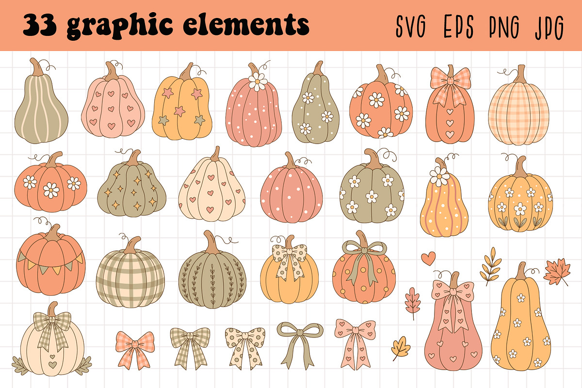 Cute Pumpkin Vector Clipart Pack, a Seasonal Illustration by NataKa (Photo 2 of 4)