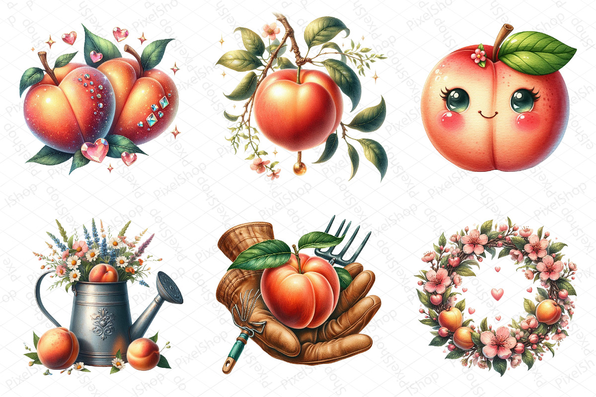 Cute Peaches Garden Fruit Clipart, an Illustration by DreamPrint404 (Photo 3 of 6)