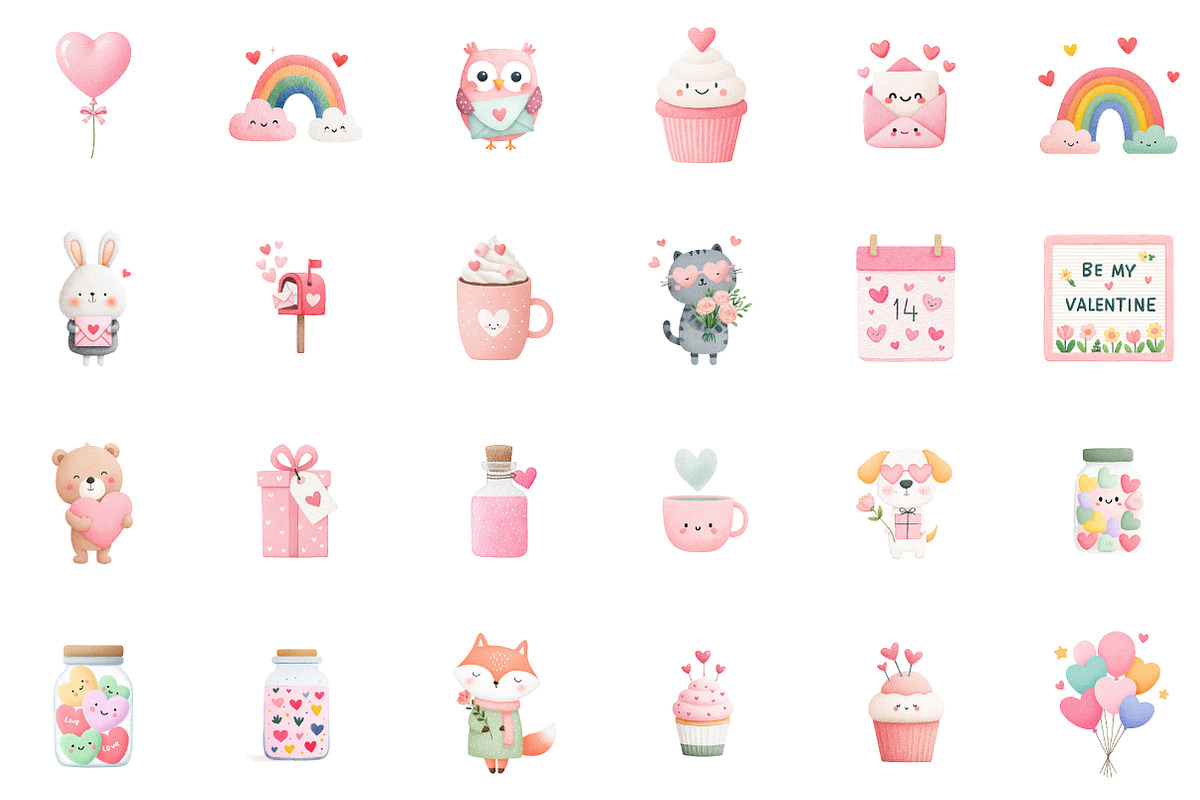 Cute Watercolor Valentines Clipart B, an Illustration by Sublimation Artist (Photo 2 of 6)