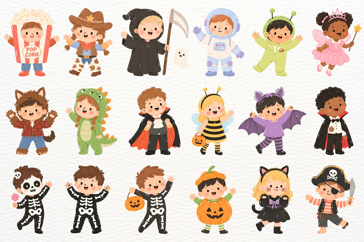 Halloween Kids Clipart Spooky Party, a Seasonal Illustration by SugarCloudStudioArt (Photo 3 of 6)