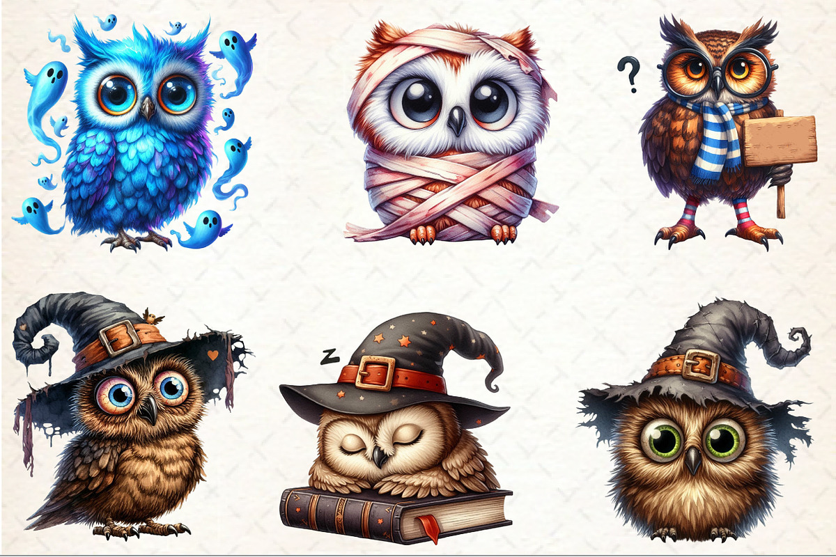 Halloween Spooky Cute Owl Clipart, an Illustration by Rose Art (Photo 3 of 7)
