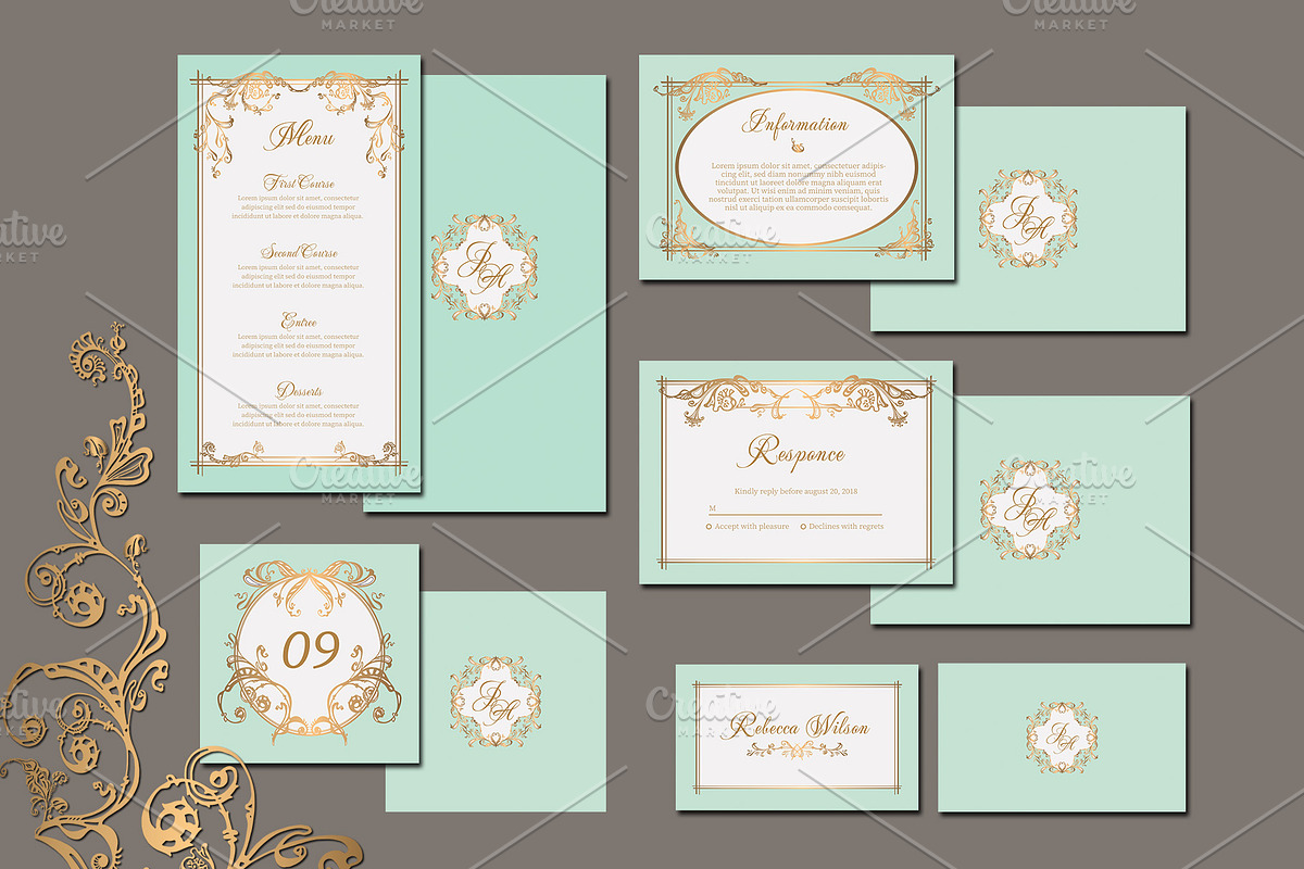 Baroque Wedding Stationery Suite, an Invitation Template by ilustrinna (Photo 3 of 14)