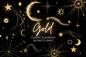 Gold Celestial Elements PNG