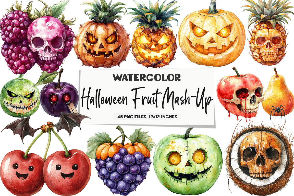 Halloween Fruit Mash-Up Clipart, an Illustration by DreamArtGraphic (Photo 1 of 5)