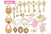Watercolor vintage Keys and locks, an Object Illustration by ArtfulStudio (Thumbnail 2 of 9)