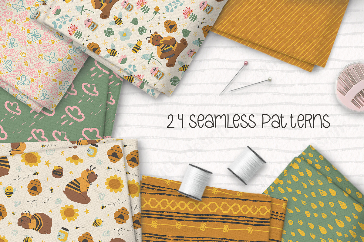 Cute bees, bears, flowers bundle, an Illustration by ann_etc (Photo 6 of 12)