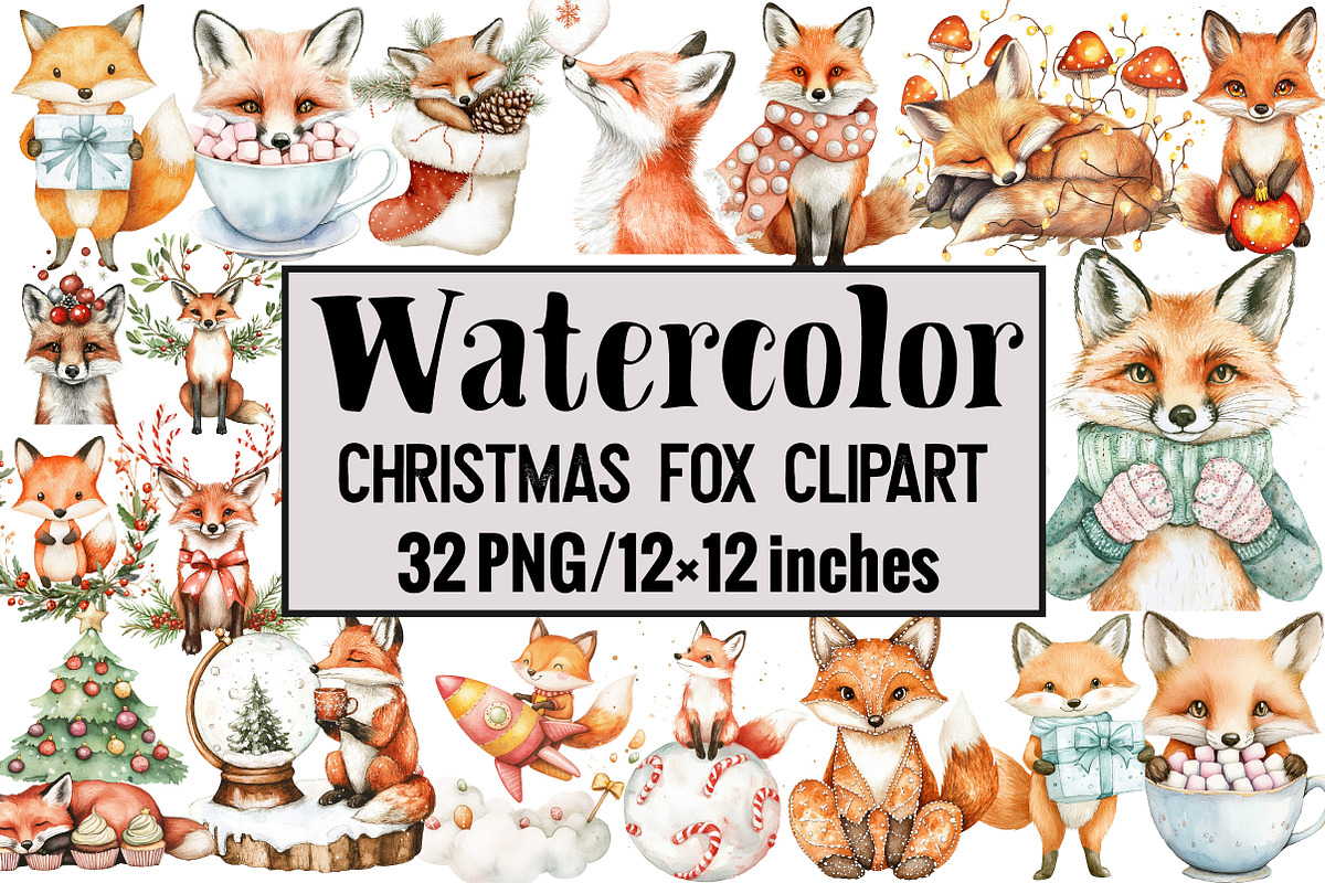 Christmas Fox Clipart, an Illustration by Design Market (Photo 1 of 4)