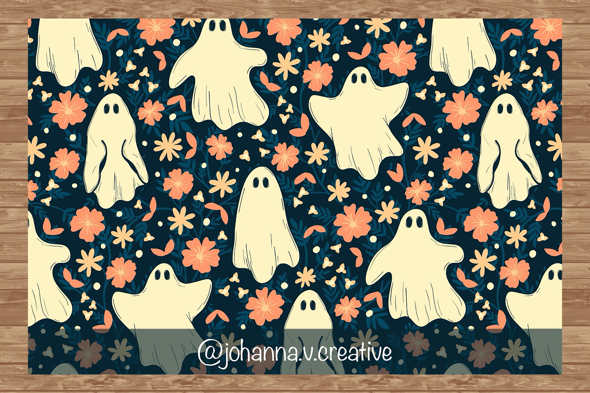 Floral Ghosts Seamless Pattern, an Illustration by Johanna V. Creative (Photo 4 of 5)