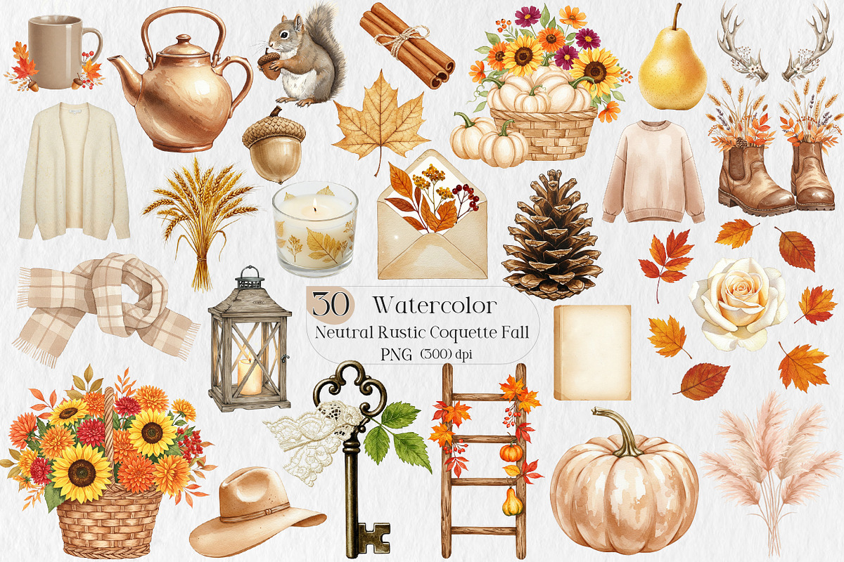 Neutral Rustic Coquette Fall Clipart, an Illustration by Creative Art (Photo 1 of 9)