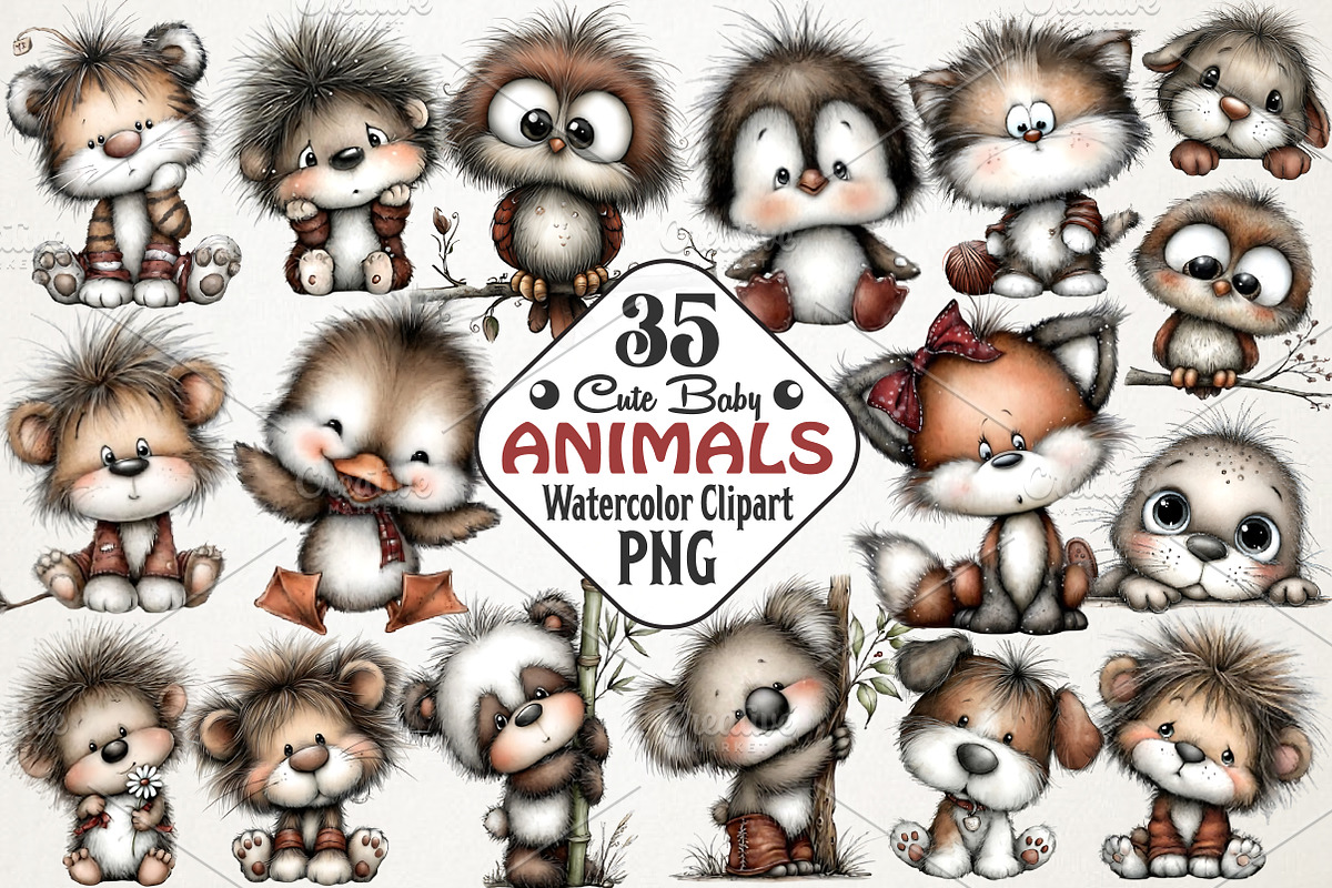 Baby Animal Clipart Bundle, an Illustration by RobertsArt (Photo 1 of 7)
