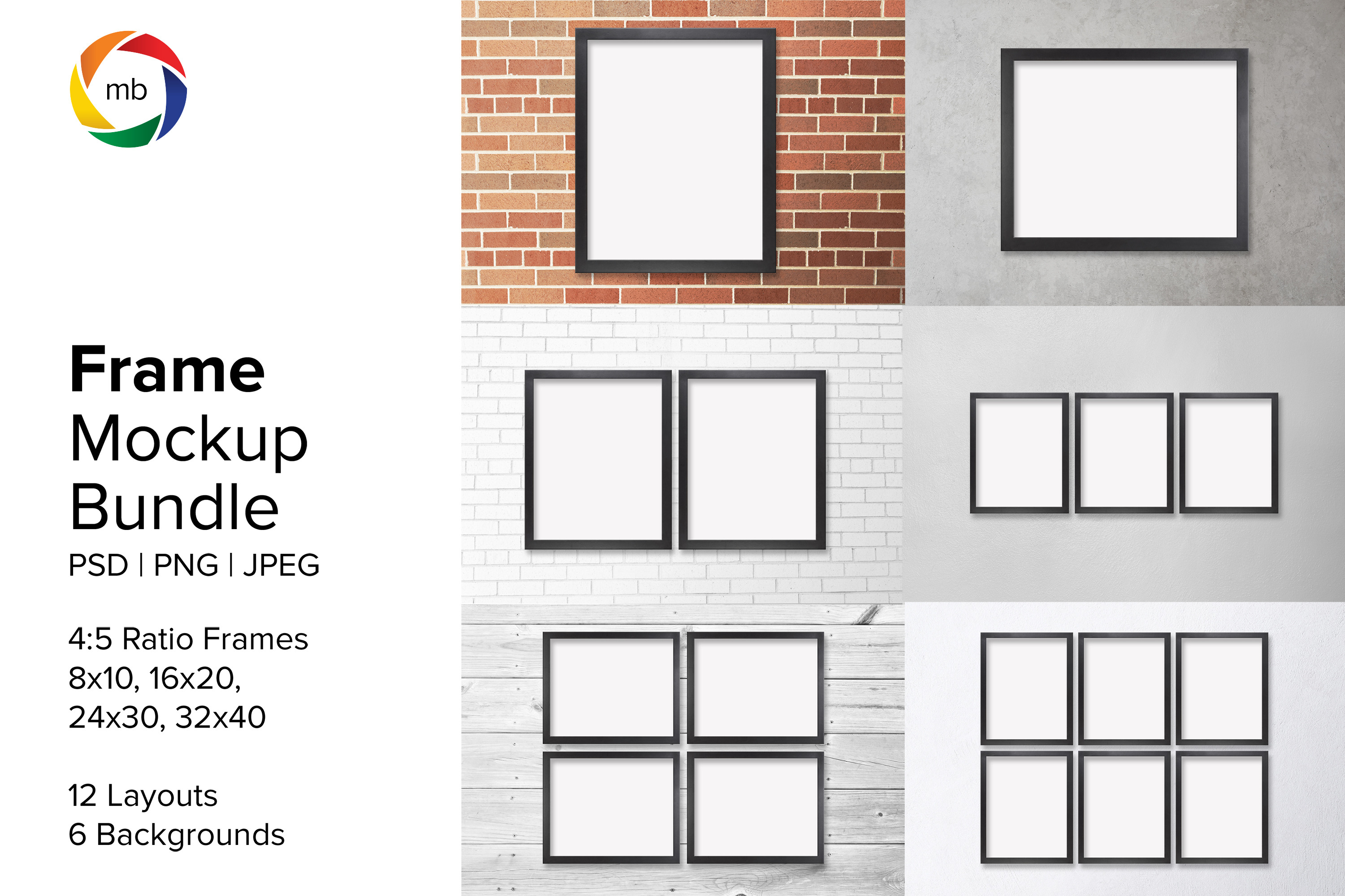 Black Frame Mockup Bundle for 8x10 Art