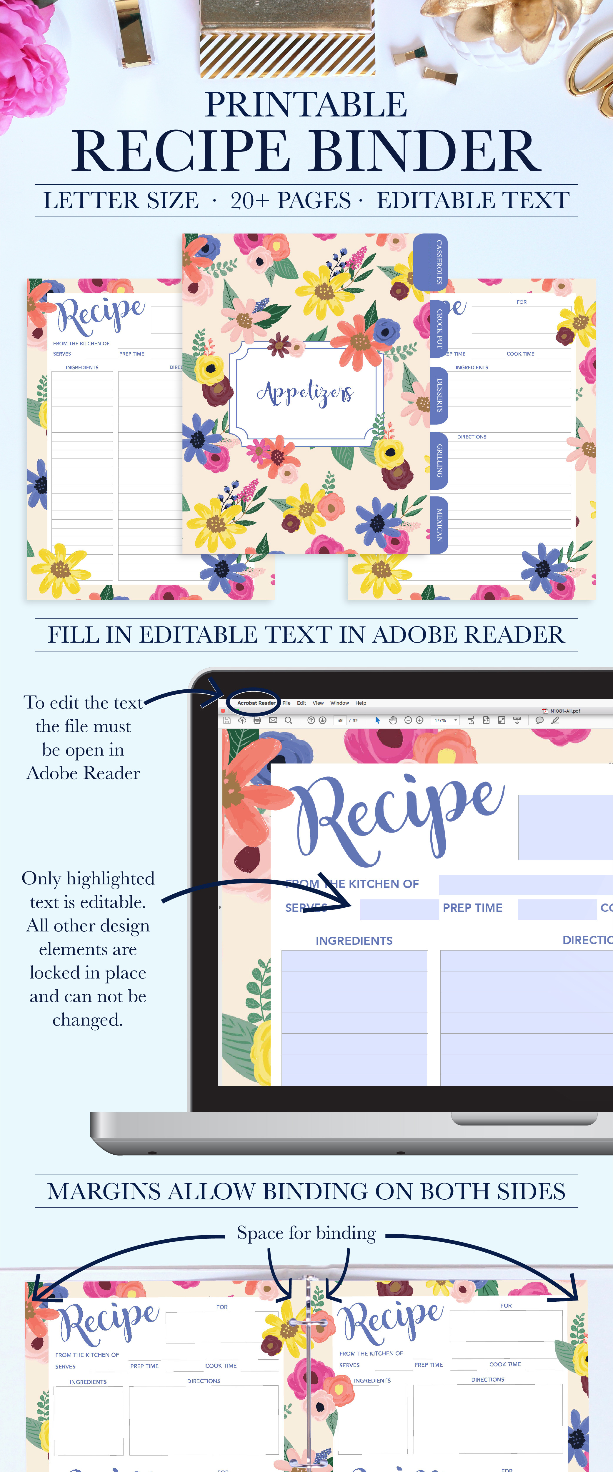 Recipe Binder Printable Kit, a Stationery Template by Jessica Marie ...