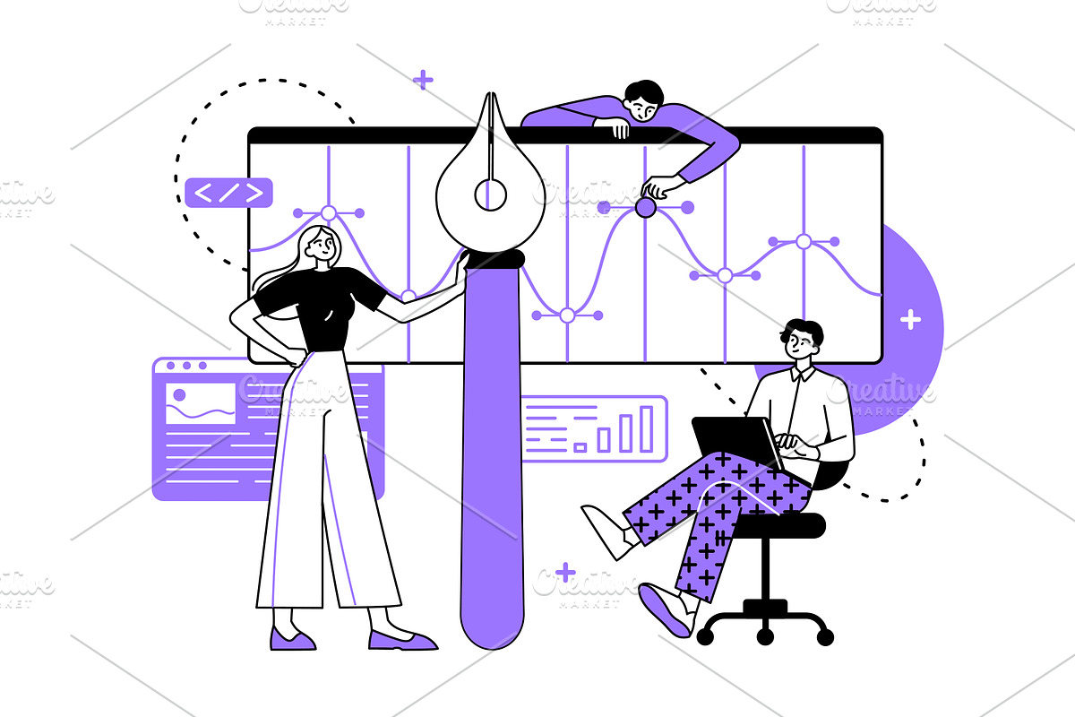 Employees work with data, analyze, a Finance Illustration by undrey