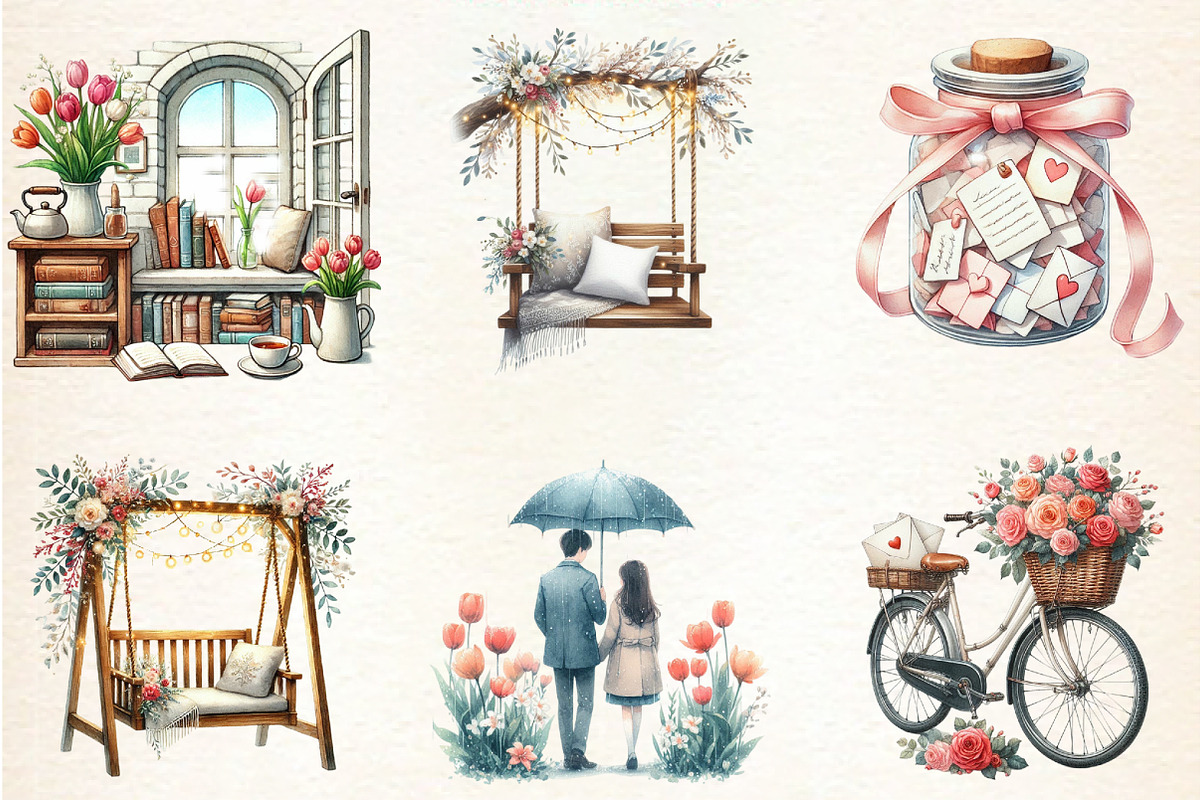 Cozy Romantic Spring Watercolor Clip, an Illustration by DreamArtGraphic (Photo 4 of 4)