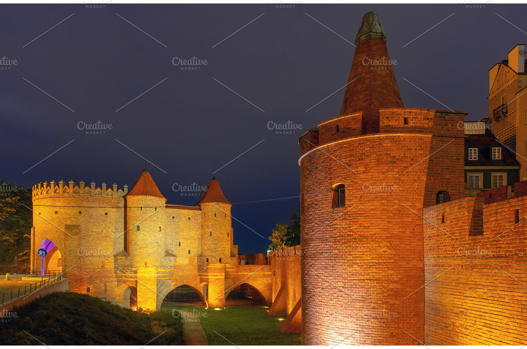 Warsaw Barbican at Night, Warsaw, an Architecture Photo by kavalenkava