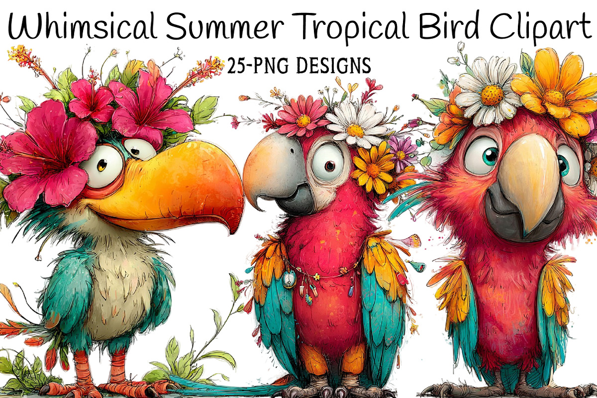 Whimsical Summer Tropical Bird Clipa, an Illustration by Daily.Designs (Photo 1 of 6)