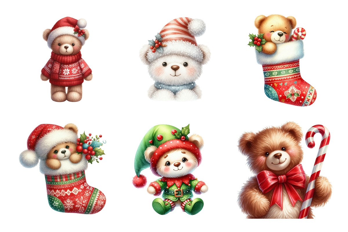 Christmas Teddy Bear Clipart, an Illustration by Design Market (Photo 5 of 5)