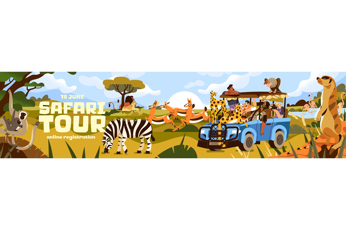 Safari tour in Africa banner, poster, an Animal Illustration by PaperTrident (Photo 2 of 5)
