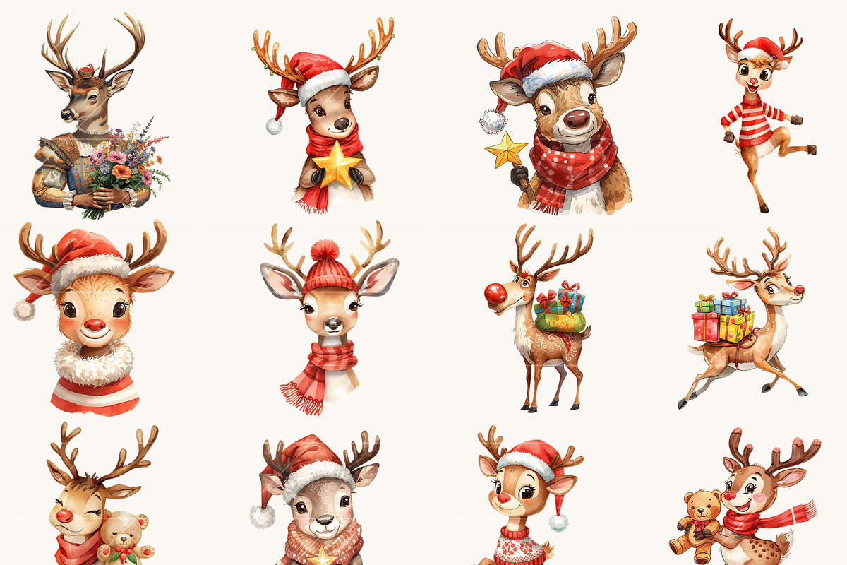 Funny Christmas Reindeer Clipart, an Animal Illustration by Design Scotch (Photo 4 of 8)