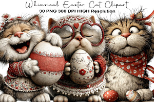 Whimsical Easter Cat Clipart, an Illustration by Black Bird Studio